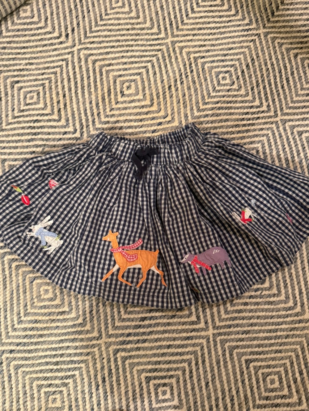 Joules Navy Gingham Animal Appliqués Skirt
